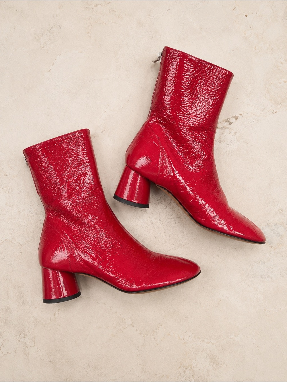 PROENZA SCHOULER Glove Red Crinkle Patent Leather Ankle Boots 37 Y2K Retro